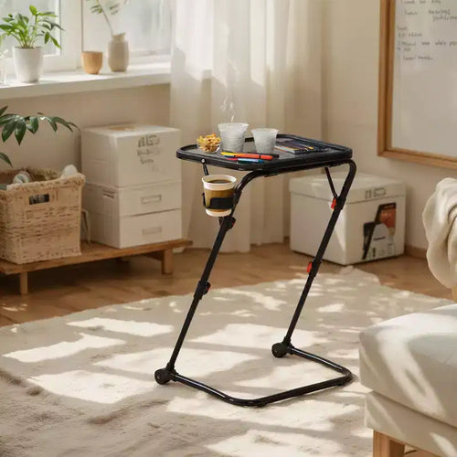 Plateau de télévision pliable et réglable avec 4 hauteurs et 3 angles d'inclinaison