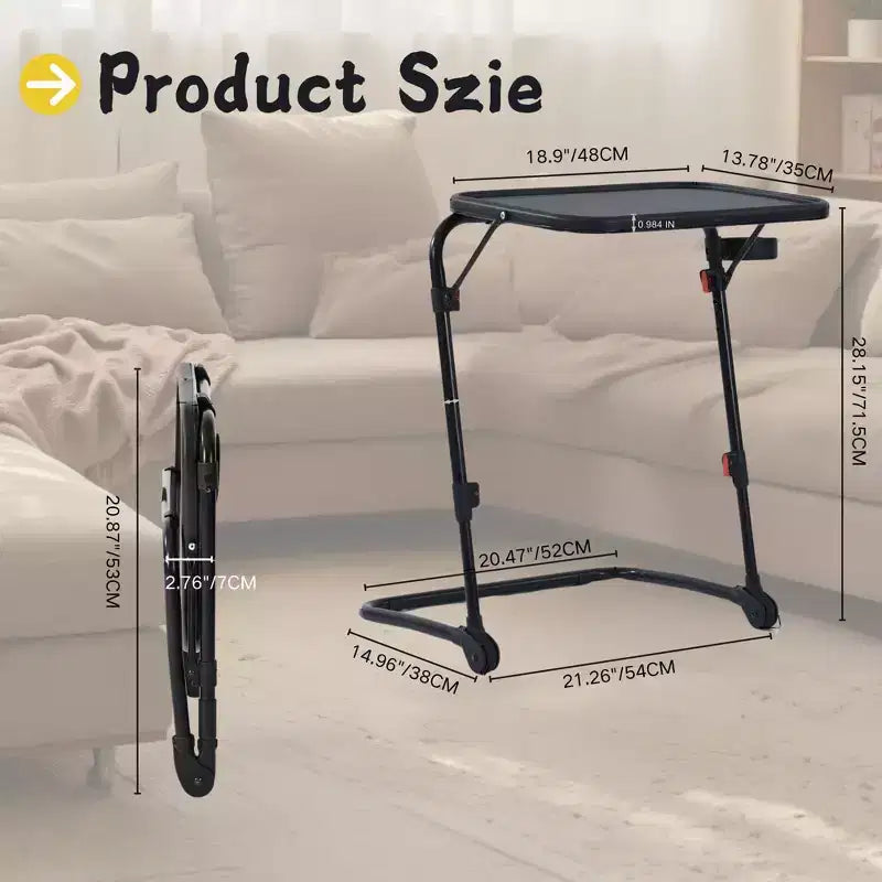 Plateau de télévision pliable et réglable avec 4 hauteurs et 3 angles d'inclinaison