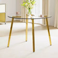 Okak 42IN Stylish Tempered Glass Dining Table, Kitchen Table with Gold Metal Legs, Round Table for Living Room, Dining Room, Kitchen, Gold