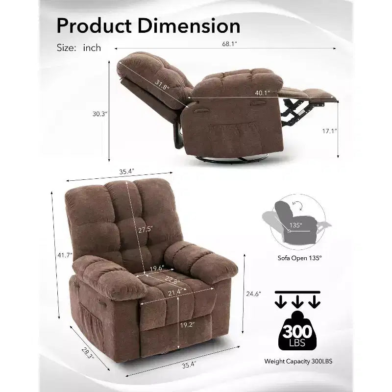 Fauteuil inclinable à bascule, Fauteuil à bascule pivotant à 360°, Canapé inclinable individuel