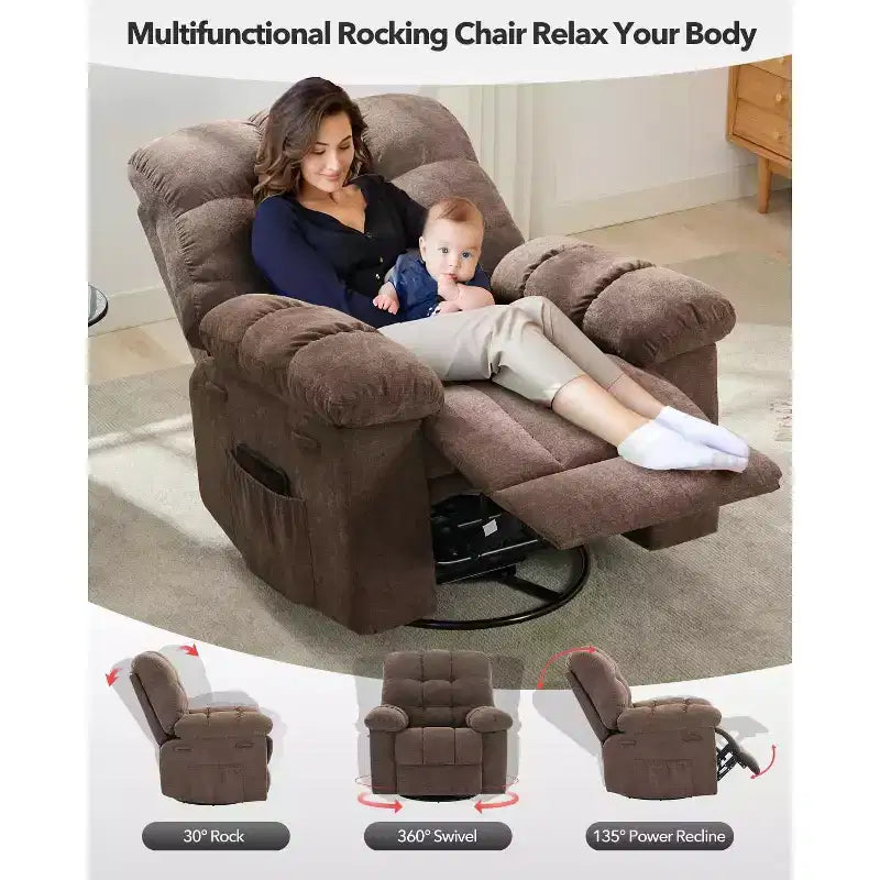 Fauteuil inclinable à bascule, Fauteuil à bascule pivotant à 360°, Canapé inclinable individuel