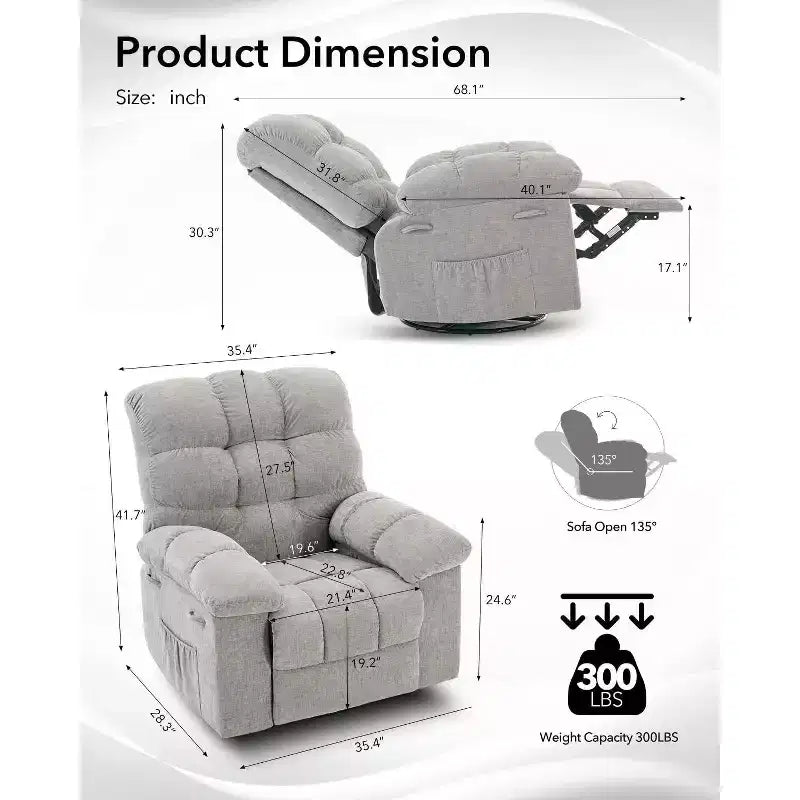 Fauteuil inclinable à bascule, Fauteuil à bascule pivotant à 360°, Canapé inclinable individuel