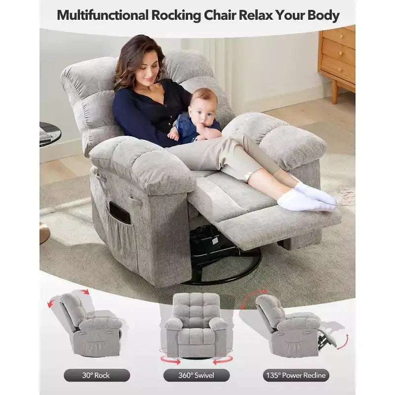 Fauteuil inclinable à bascule, Fauteuil à bascule pivotant à 360°, Canapé inclinable individuel