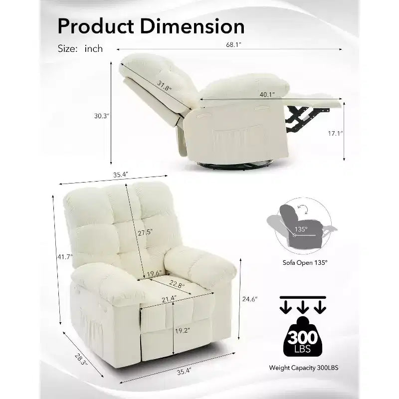 Fauteuil inclinable à bascule, Fauteuil à bascule pivotant à 360°, Canapé inclinable individuel