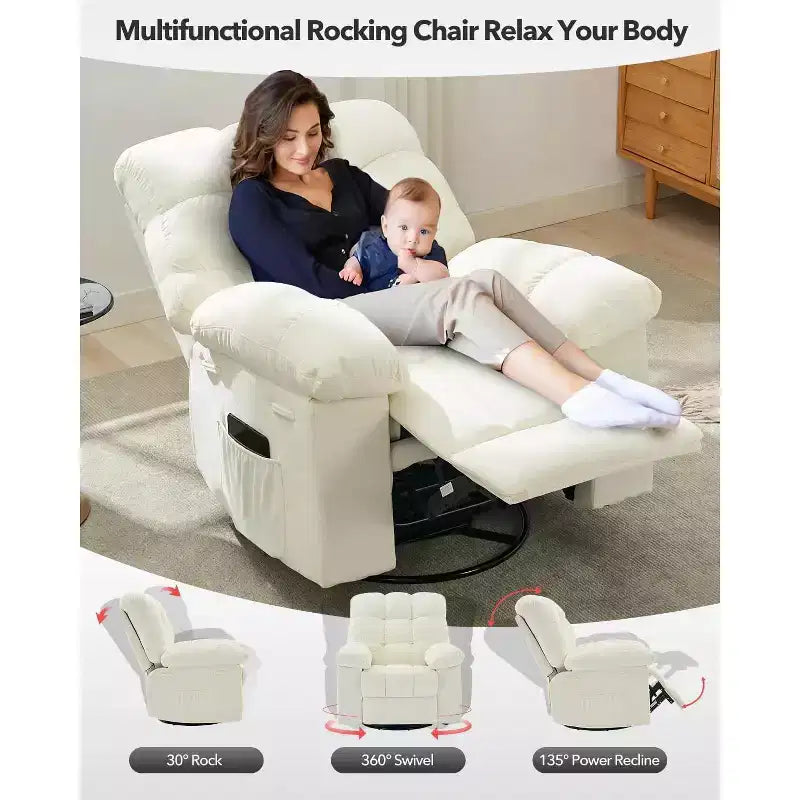 Fauteuil inclinable à bascule, Fauteuil à bascule pivotant à 360°, Canapé inclinable individuel