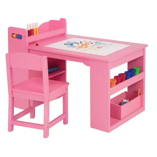 Art Table and Chairs Set, Wooden Activity Desk with Large Storage, Multi-Functional Art Desk