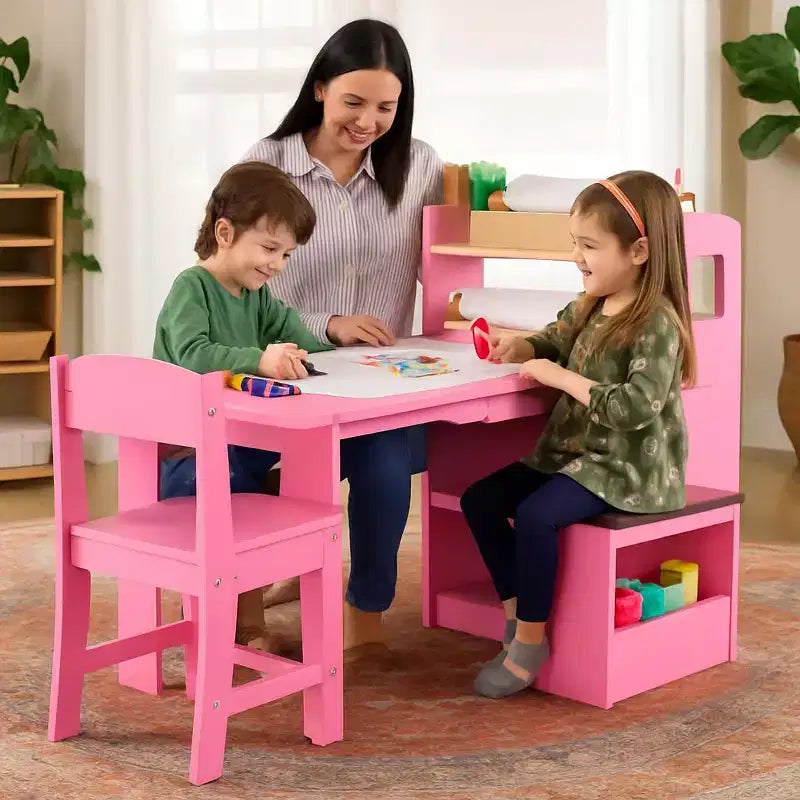 Table et chaises d'art, bureau d'activités en bois avec grand rangement