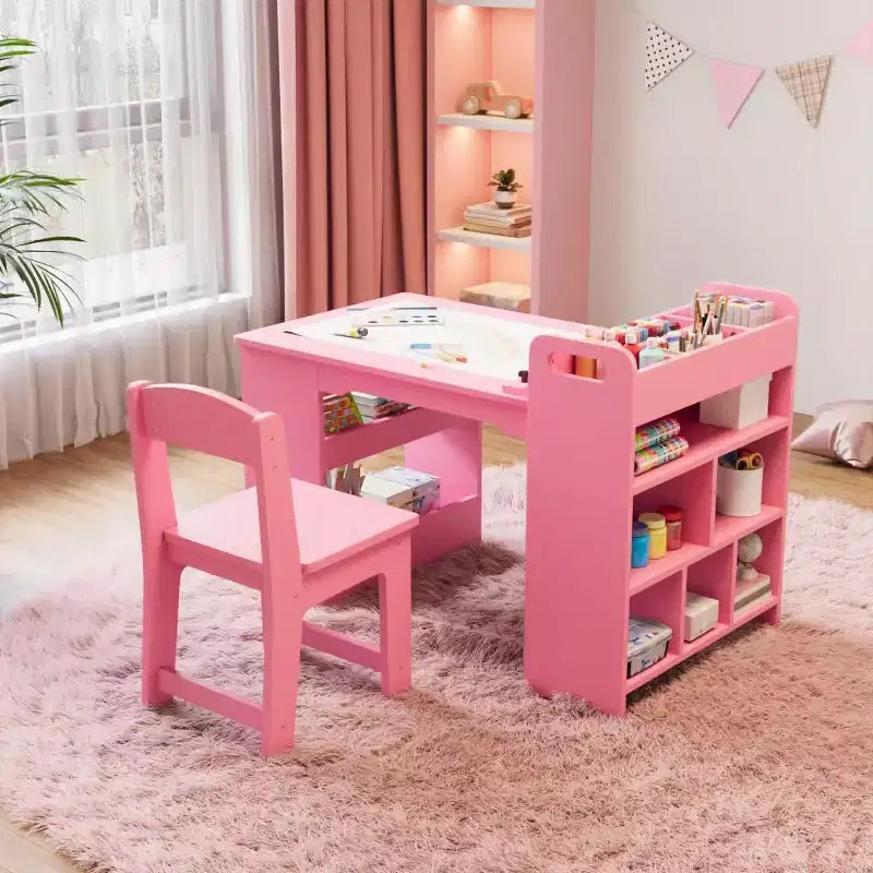 Table et chaises d'art, bureau d'activités en bois avec grand rangement