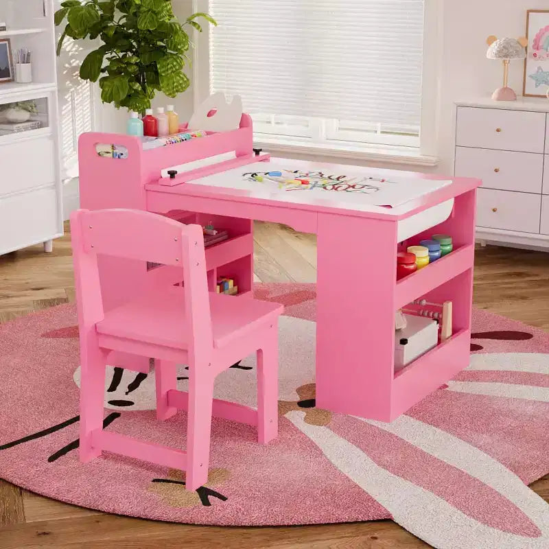 Table et chaises d'art, bureau d'activités en bois avec grand rangement