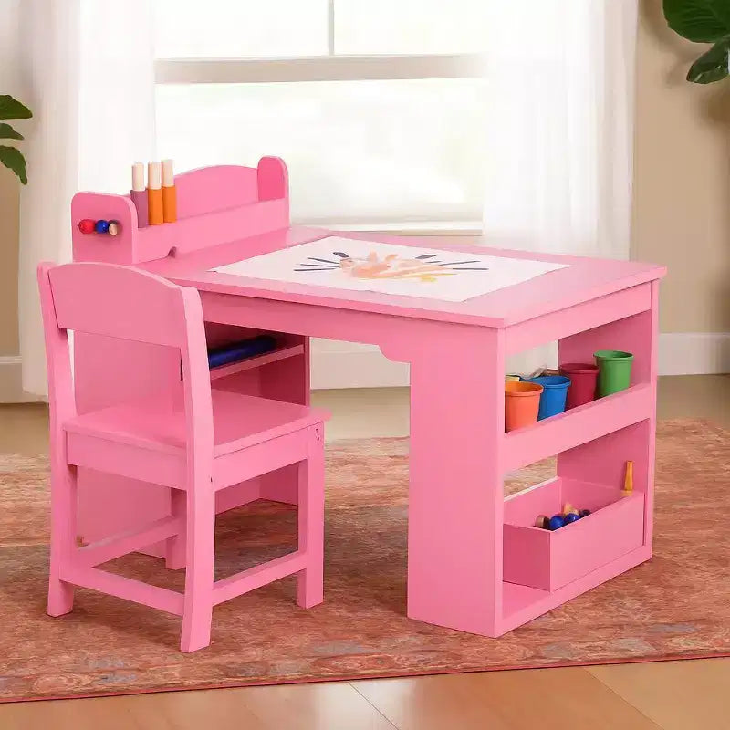 Table et chaises d'art, bureau d'activités en bois avec grand rangement