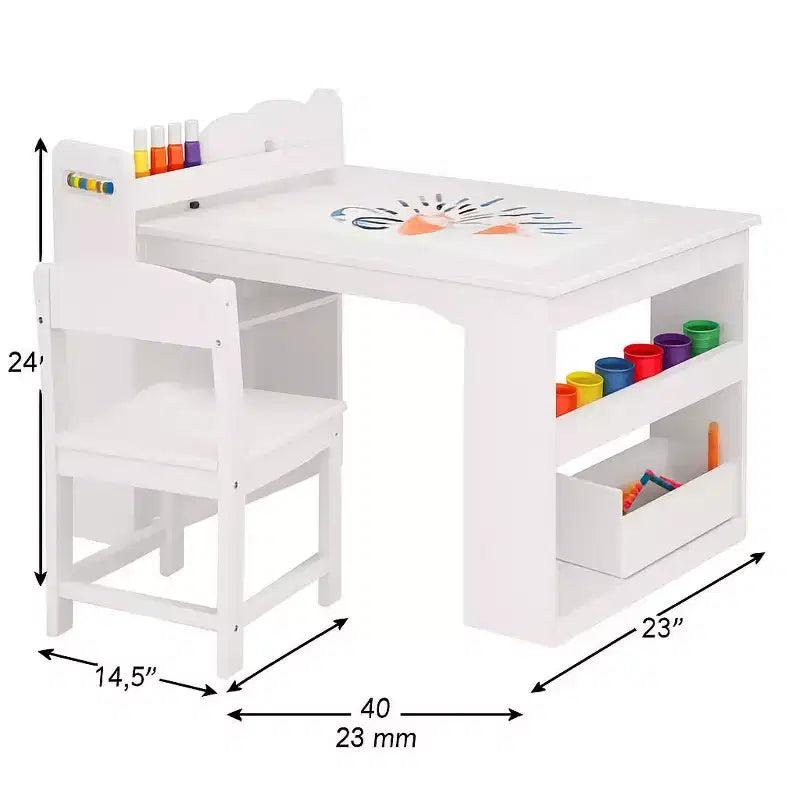 Table et chaises d'art, bureau d'activités en bois avec grand rangement