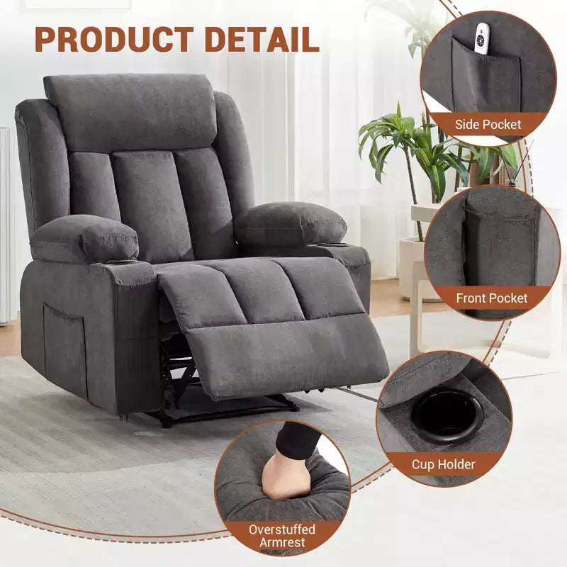 Fauteuil inclinable massant à bascule, Fauteuil à bascule confortable et surdimensionné