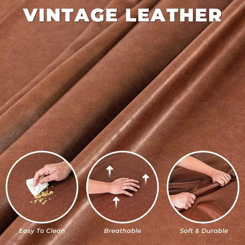 Canapé brun en cuir, style moderne du milieu du siècle, avec extérieur en bois massif et capitonnage fait main