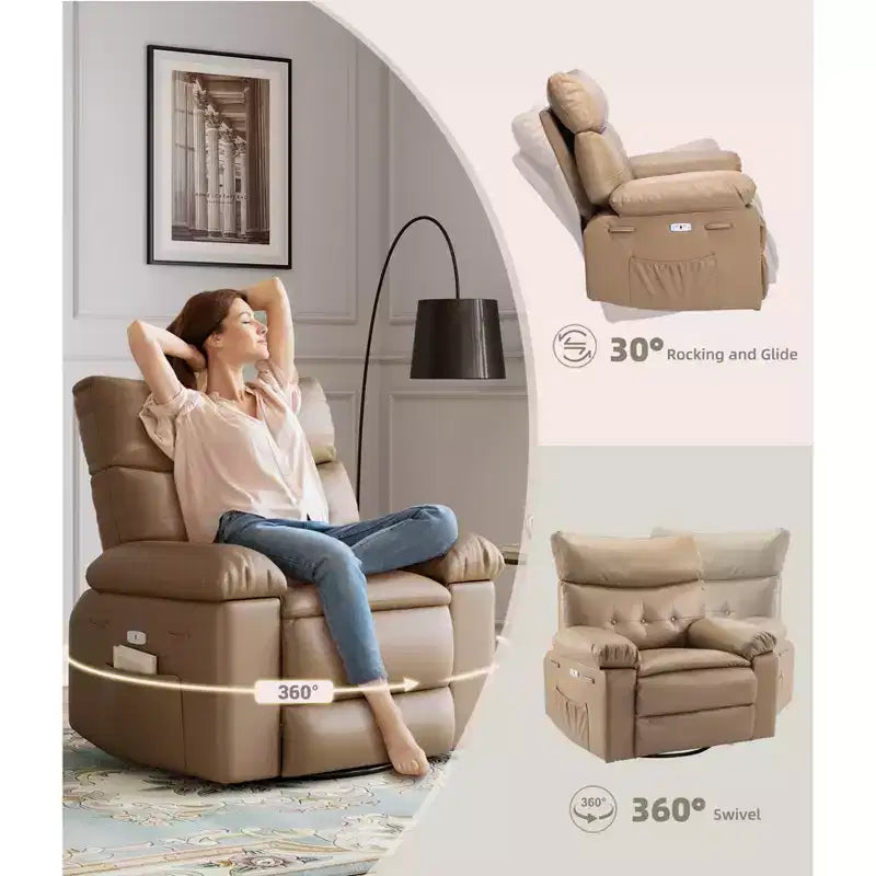 Fauteuil relax massant et chauffant extra-large, pivotant à 360°