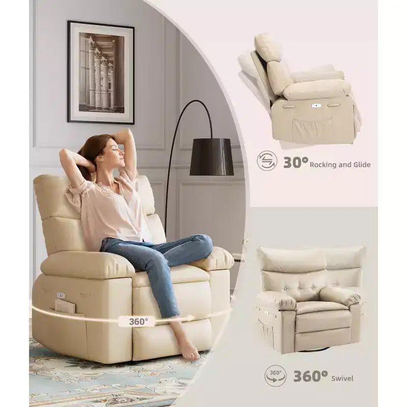 Fauteuil relax massant et chauffant extra-large, pivotant à 360°
