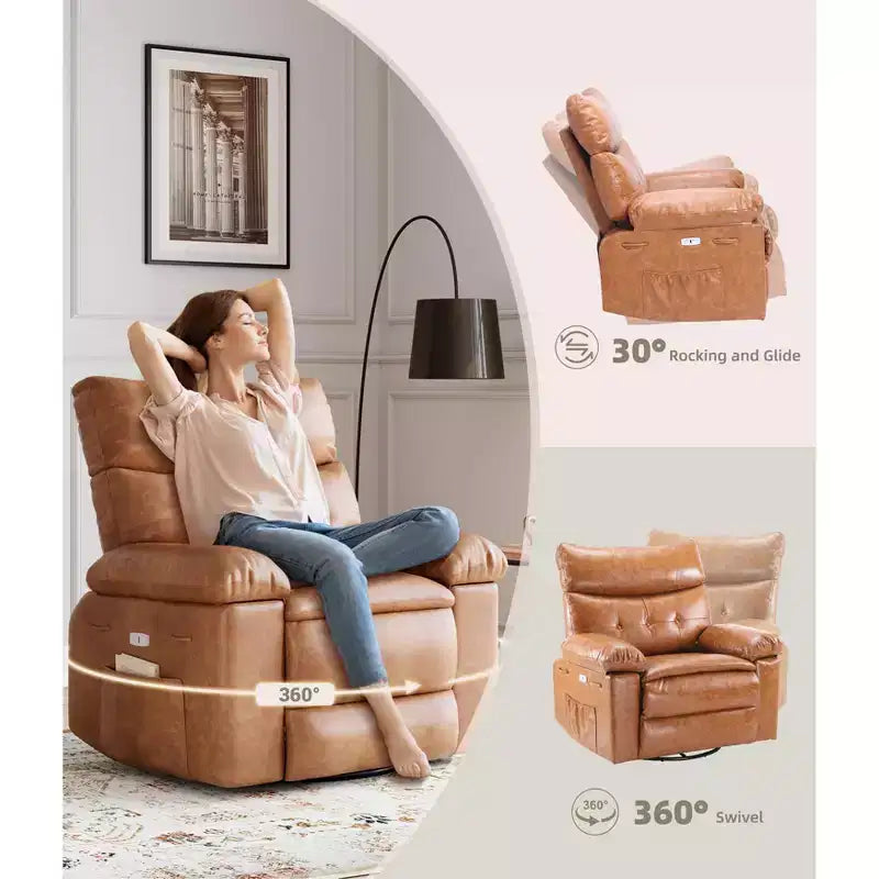Fauteuil relax massant et chauffant extra-large, pivotant à 360°
