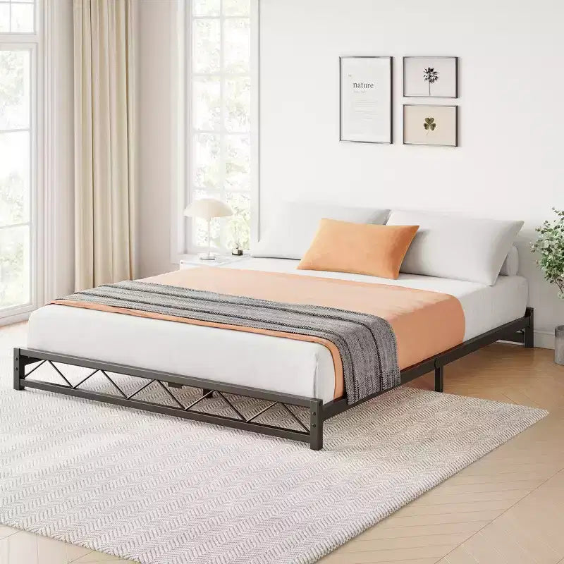 Full Size Metal Bed Frame, Steel Slat Support, Metal Platform Bed Frame, No Box Spring Needed, Easy Assembly, Noise Free