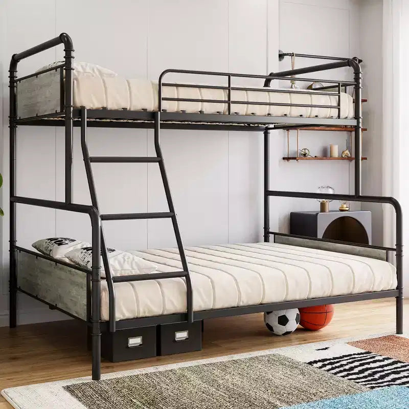 Twin Over Full Bunk Beds with High Guardrail and Ladder, Metal Slats, Space-Saving, Noise Free, Easy Assembly, No Box Spring Needed