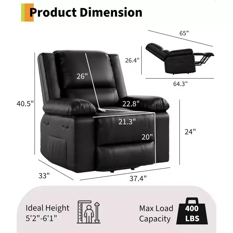 Canapé inclinable électrique, cuir PU de massage, canapé inclinable électrique