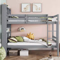MAYEERTY Twin Bunk Bed with Shelves Headboard Sofety Guardrails and Ladder Cinvertible to 2 Beds for Bedroom Gray