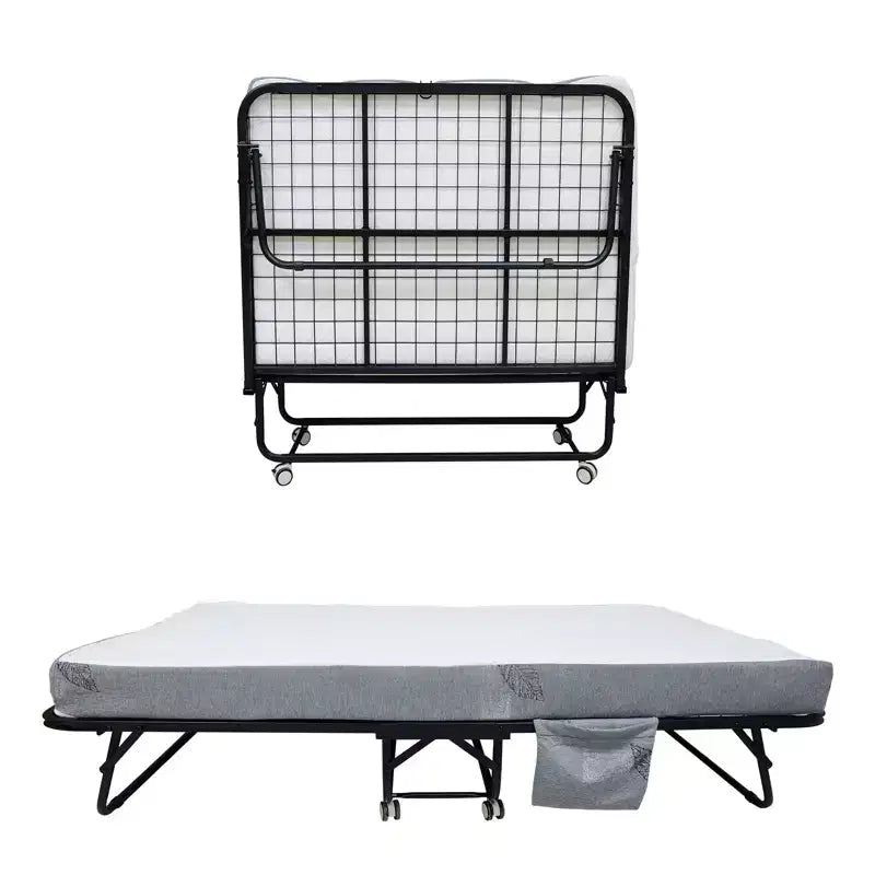 Lit pliant avec matelas, cadre en métal robuste supportant 204 kg