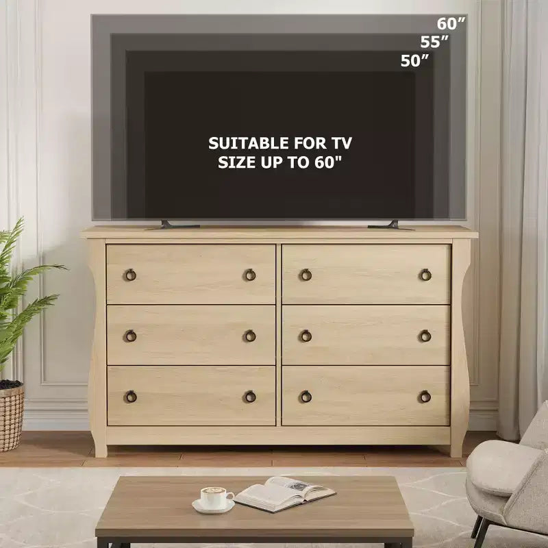 Commode 6 tiroirs pour chambre à coucher, 120 cm de large, meuble de rangement autonome en bois