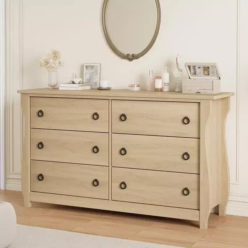 Commode 6 tiroirs pour chambre à coucher, 120 cm de large, meuble de rangement autonome en bois