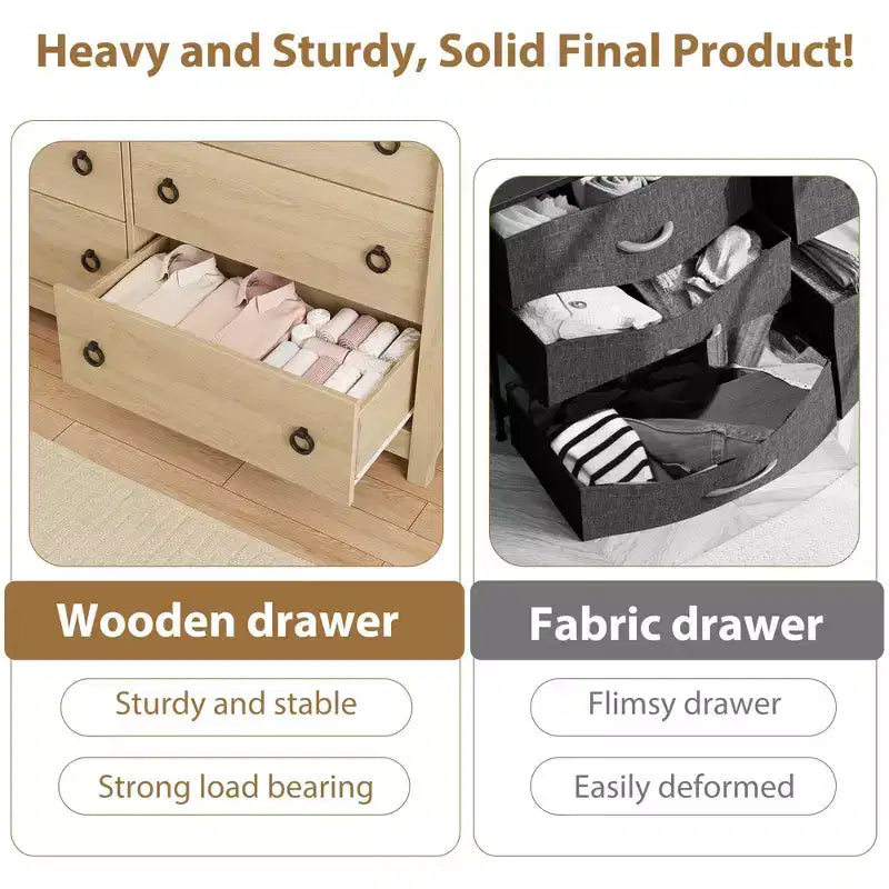Commode 6 tiroirs pour chambre à coucher, 120 cm de large, meuble de rangement autonome en bois