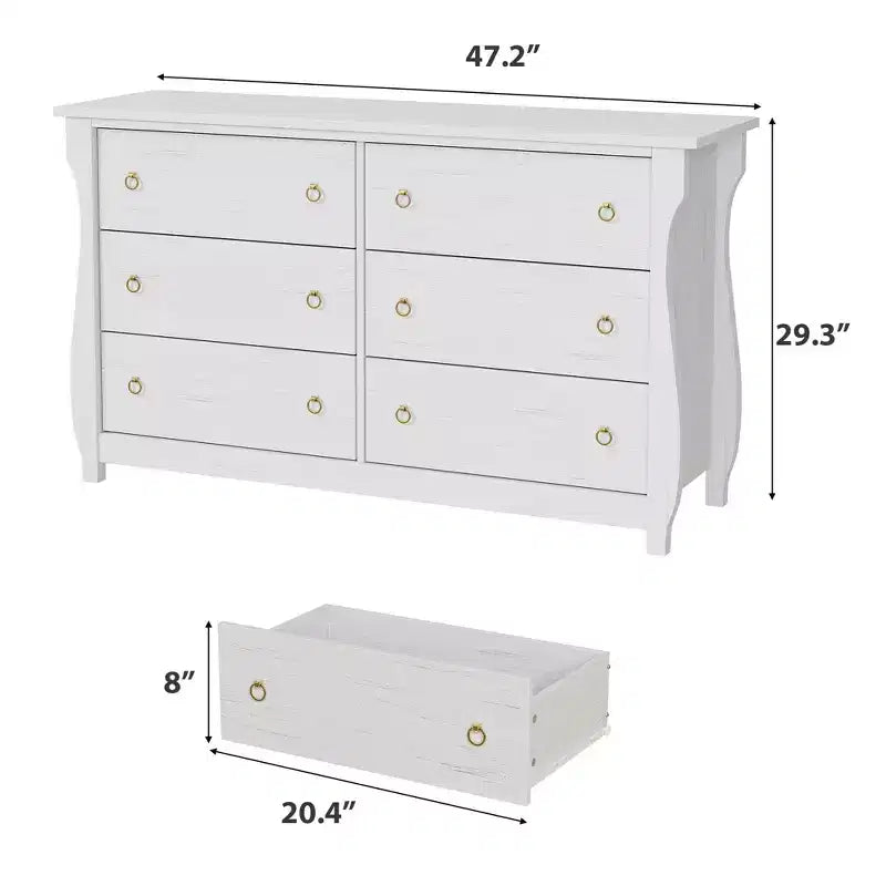 Commode 6 tiroirs pour chambre à coucher, 120 cm de large, meuble de rangement autonome en bois