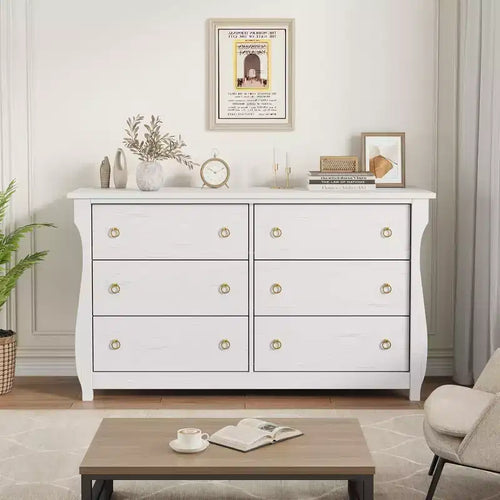 Commode 6 tiroirs pour chambre à coucher, 120 cm de large, meuble de rangement autonome en bois