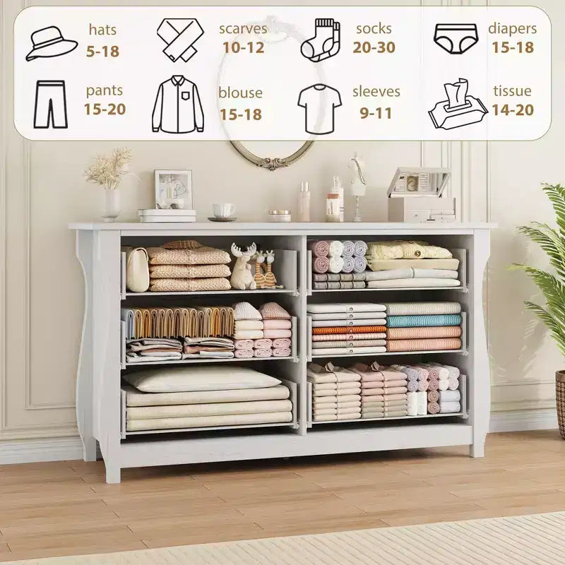 Commode 6 tiroirs pour chambre à coucher, 120 cm de large, meuble de rangement autonome en bois