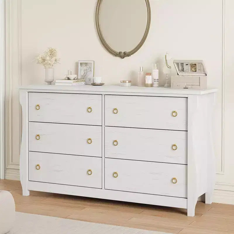 6-Drawer Dresser for Bedroom, 47.2 Wide Freestanding Wooden Storage Chest, Modern Closet Organizer Cabinet for Living Room, Entryway & Hallway