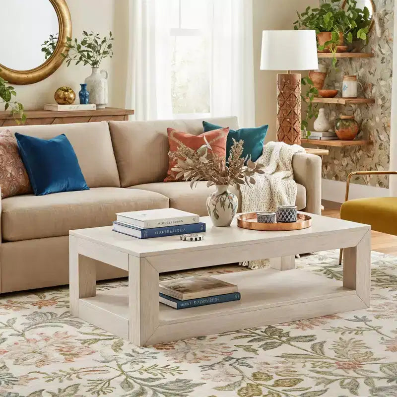 Table basse rectangulaire moderne avec étagère inférieure