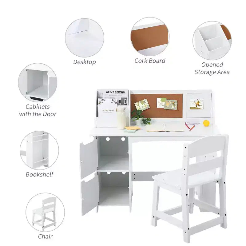 Bureau d'apprentissage pour enfants avec étagère à livres