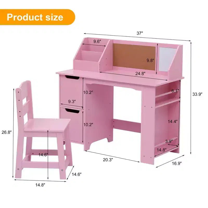 Bureau d'apprentissage pour enfants avec étagère à livres