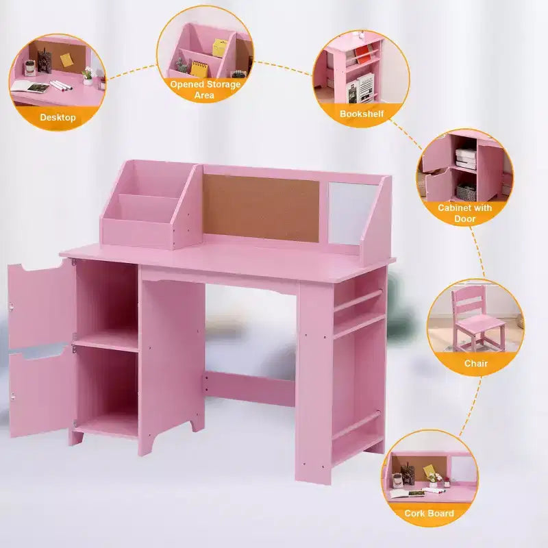Bureau d'apprentissage pour enfants avec étagère à livres