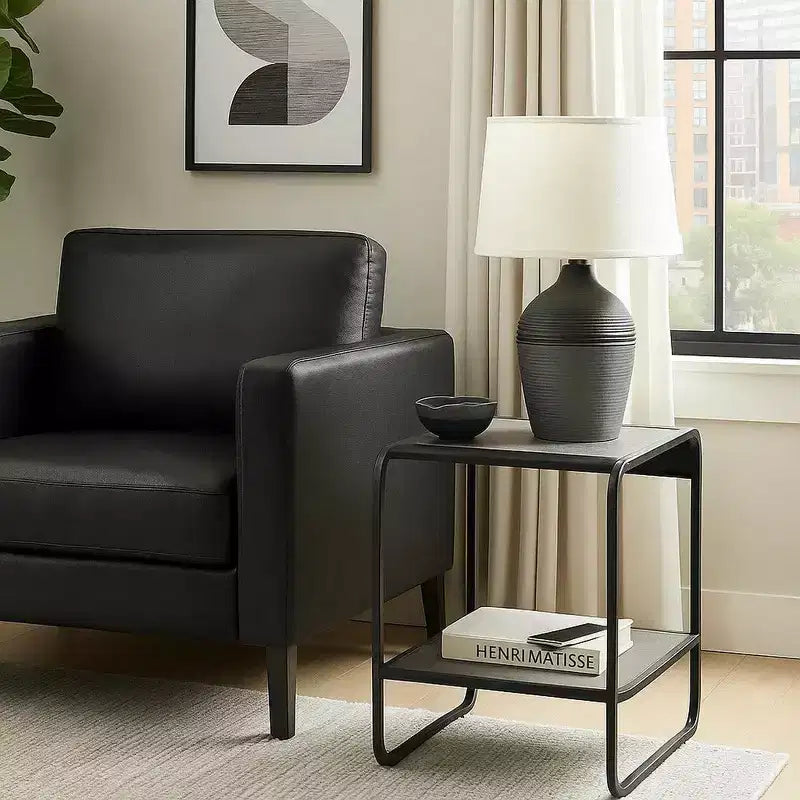 Royal Hampton 21 Inch Modern End Table with Open Shelves, Wood, Gray, Black