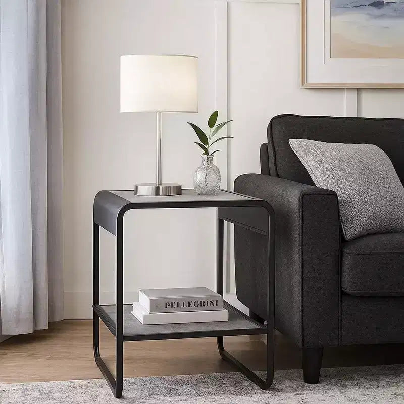 Table d'appoint moderne avec étagères ouvertes, bois, gris, noir
