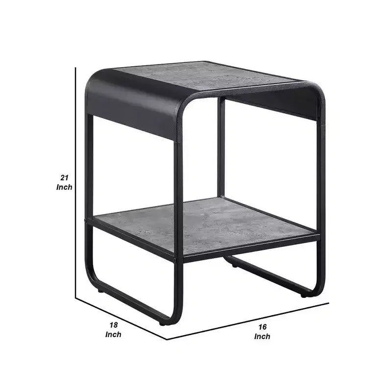 Table d'appoint moderne avec étagères ouvertes, bois, gris, noir