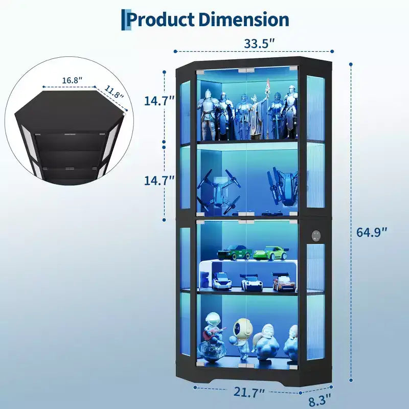 Vitrine avec étagères en verre réglables