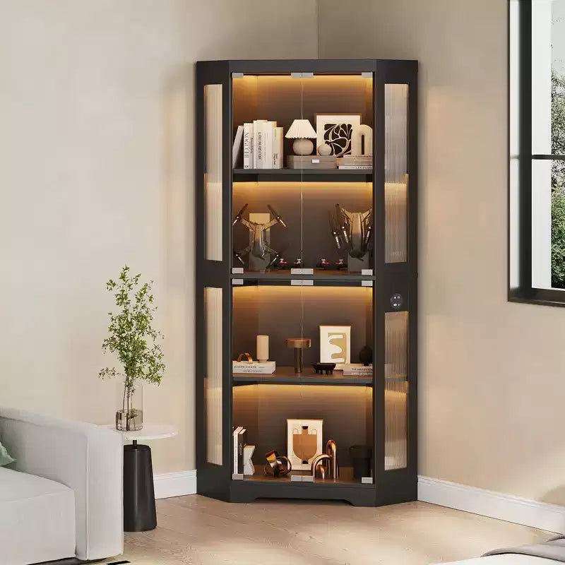 Vitrine avec étagères en verre réglables