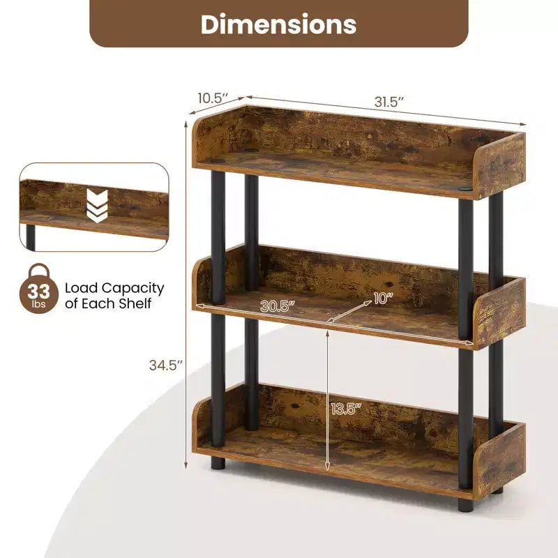 Étagère à 3 niveaux avec kit anti-basculement, style industriel