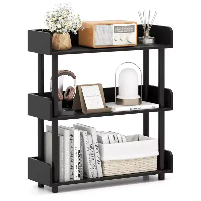 Costway 1/2 PCS 3-Tier Bookshelf with Anti-Tipping Kit, Industrial Storage Unit for Living Room Rustic Brown & Black