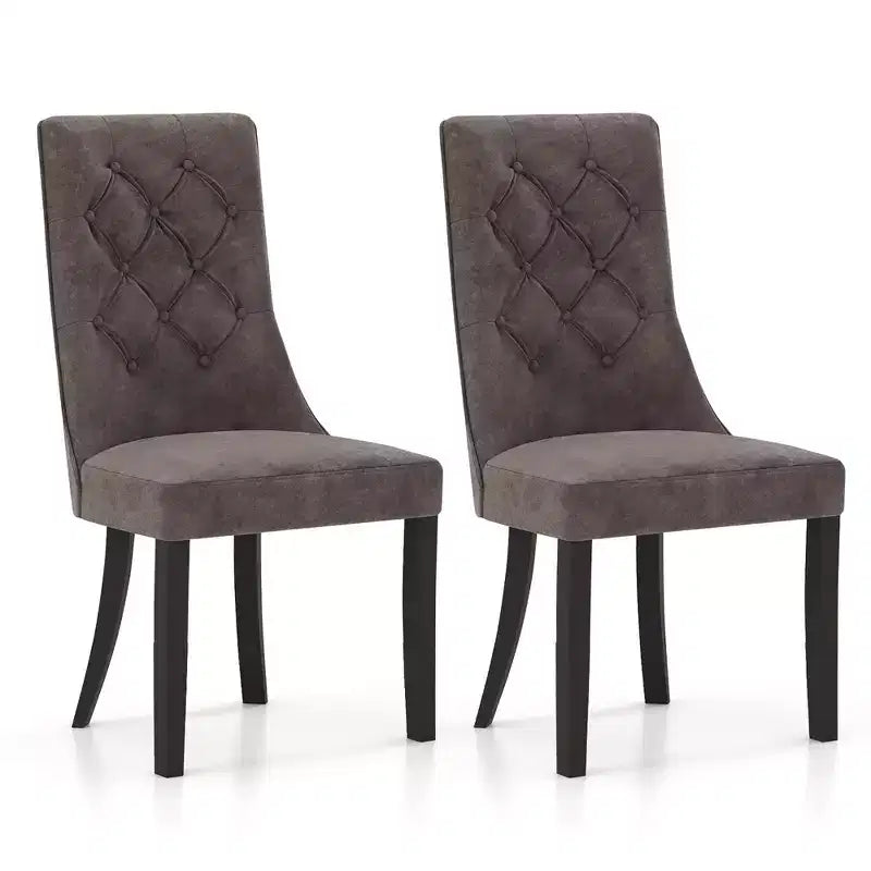 Costway Tufted Dining Chairs Set of 2 w/ High Backrest Rubber Wood Legs Padded Seat