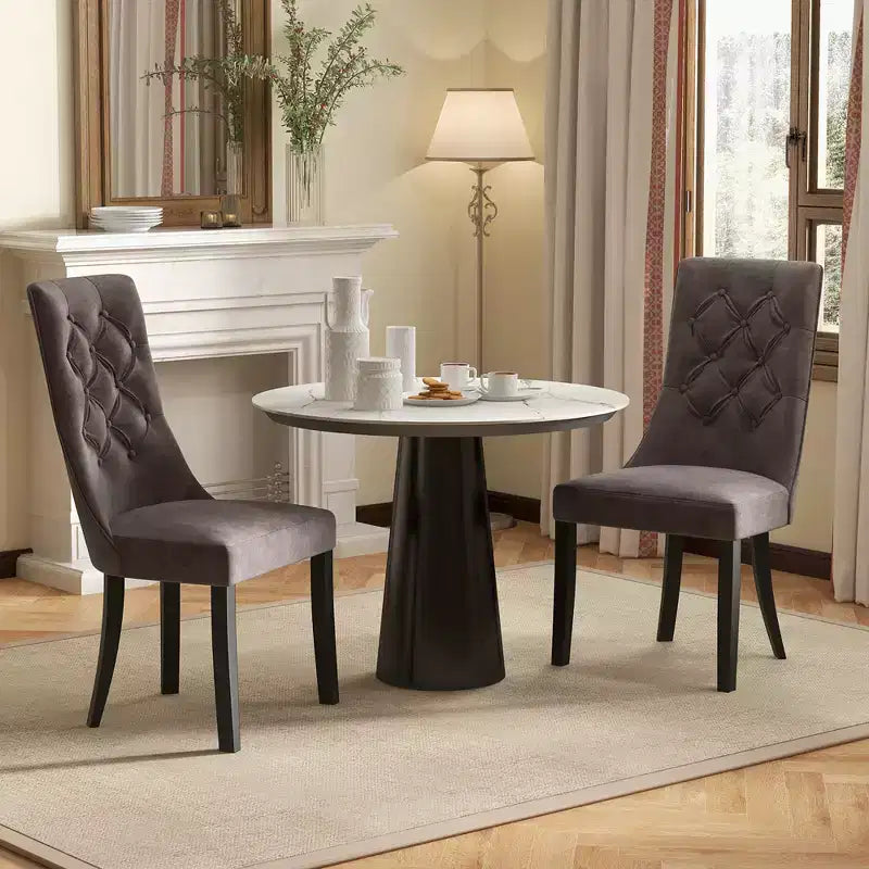 Chaises de salle à manger capitonnées avec dossier haut, pieds en bois d'hévéa, assise rembourrée