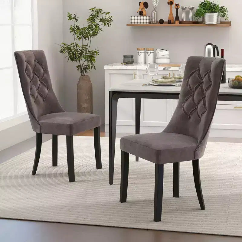 Chaises de salle à manger capitonnées avec dossier haut, pieds en bois d'hévéa, assise rembourrée