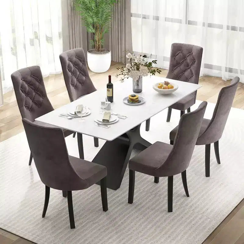 Chaises de salle à manger capitonnées avec dossier haut, pieds en bois d'hévéa, assise rembourrée