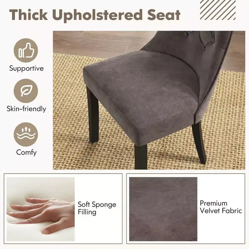Chaises de salle à manger capitonnées avec dossier haut, pieds en bois d'hévéa, assise rembourrée