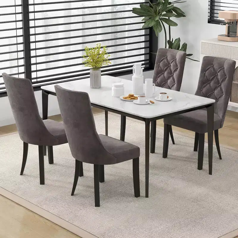 Chaises de salle à manger capitonnées avec dossier haut, pieds en bois d'hévéa, assise rembourrée