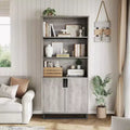 71in Tall Industrial Anti-tip Bookshelf with Metal Base & Handle, 5-Tier Farmhouse Wooden Bookcase with Adjustable Shelf for Living Room Office, Gray